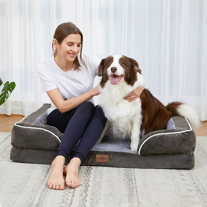 Comfort Expression Orthopedic Dog Bed for Medium Dogs 30x20 Inch, Waterproof Egg Crate Foam Medium Pet Bed with Removable Bolsters, Dog Couch with Washable Cover & Non-Slip Bottom, Grey Green