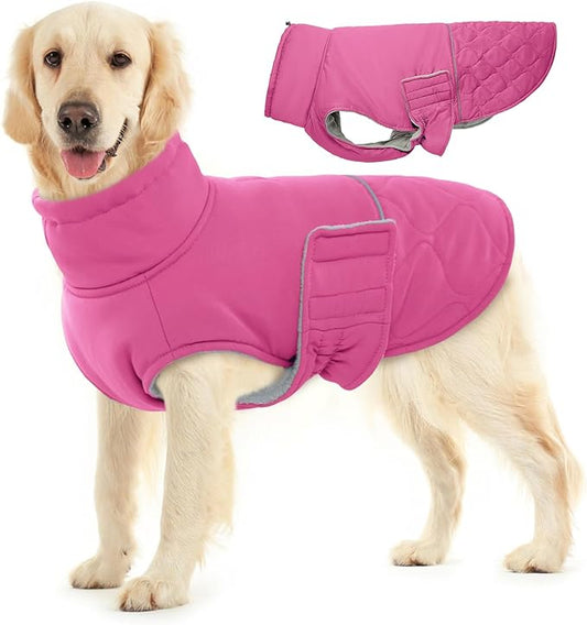 BRKURLEG Dog Winter Jacket, Warm Dog Winter Coats for Small and Medium Large Dogs, Reflective Adjustable Pet Cold Weather Coats, Waterproof Dogs Snow Jacket Clothes Fleece Vest (XXXL, Rose Red)