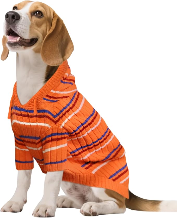 Kuoser Dog Sweater, Dog Sweaters for Medium Dogs Girl Boy, Thanksgiving Christmas Dogs Sweater, Soft Hooded Pet Sweatshirt, Fall Winter Pet Clothes Outfit for French Bulldog, Boston Terrier, Orange M