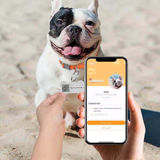 Dog Tags Personalized for Pets,Dog Name Tags QR Code,No Subscription Fees,Modifiable Pet Online Profile,Stainless Steel,No App Required,for Dogs and Cats Small,Medium,Large(Dog Bone,Regular)