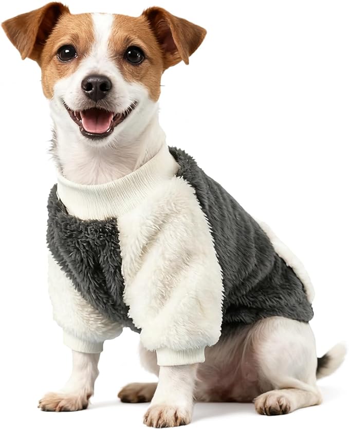 LESYPET Dog Sweater for Small to Medium Dogs, Fleece Lining Puppy Sweatshirt in Winter, Warm Puppy Clothes Pullover Jumper, Grey L