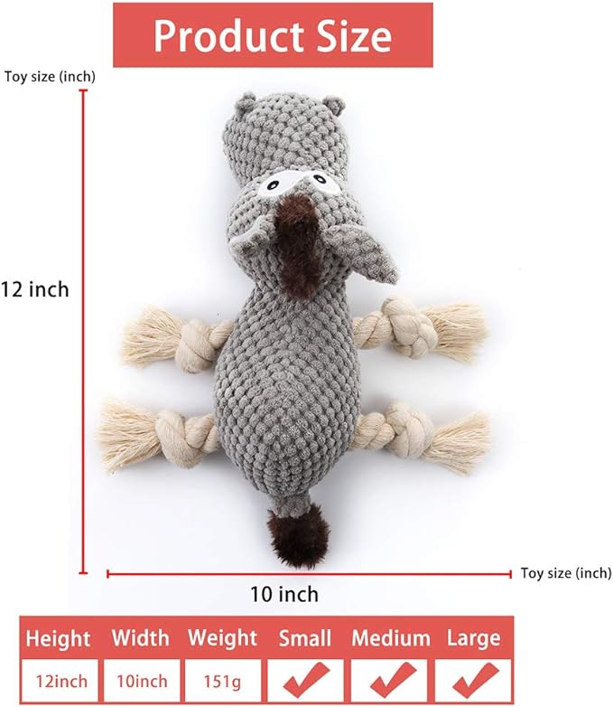 Stuffed Dog Toys, Tug of War Plush Dog Toy for Large Breed, Cute Animal Squeaky Dog Toys with Crinkle Paper, Dog Chew Toys for Puppy, Small, Middle, Big Dogs (Grey, Donkey)