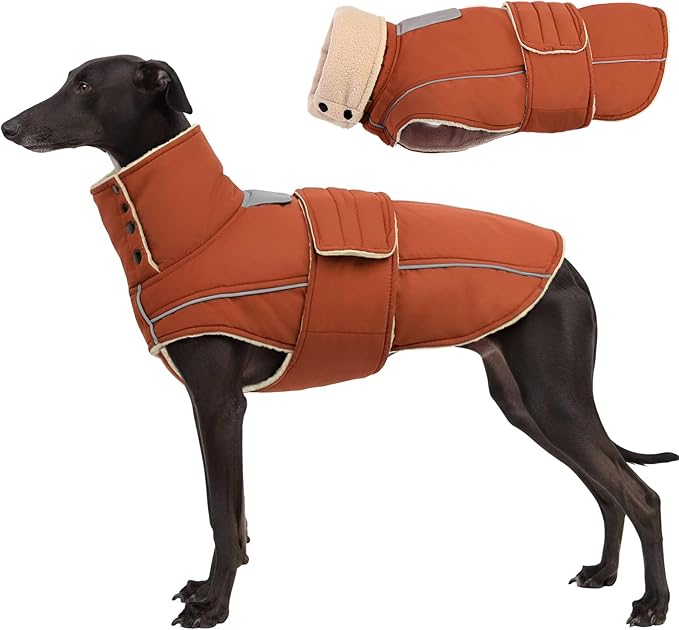 ASENKU Warm Dog Coat, Waterproof Dog Jackets for Large Dogs with Reflective Fleece Vest Turtleneck with Button, Windproof Cold Weather Coats for Small Medium Large Dogs, Red Brown, L