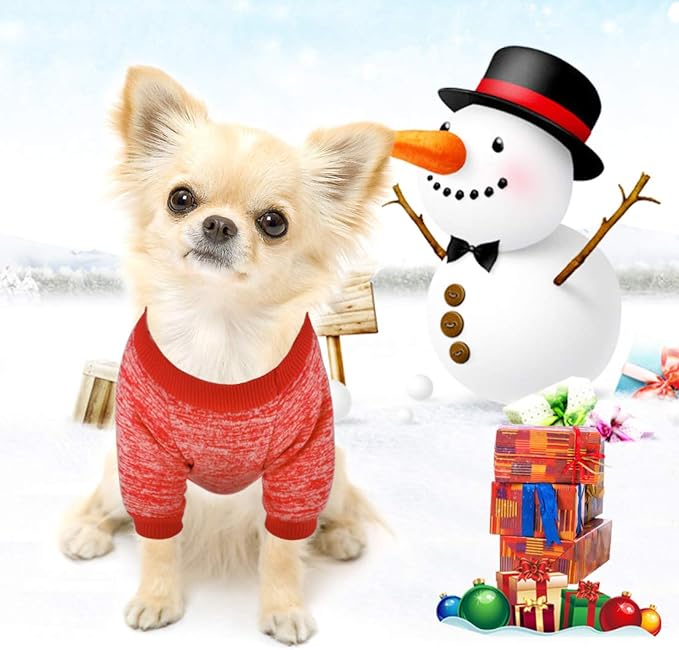 Idepet Pet Dog Classic Knitwear Sweater Fleece Coat Soft Thickening Warm Pup Dogs Shirt Winter Pet Dog Cat Clothes Puppy Customes Clothing for Small Dogs(L,Orange Red)