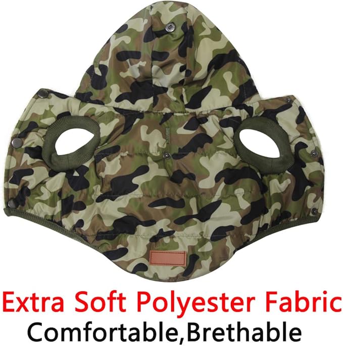 Fleece Lining Extra Warm Dog Hoodie in Winter,Small Dog Jacket Puppy Coats with Hooded,Green Camo XS