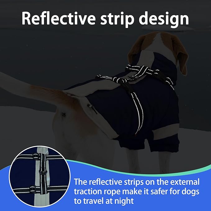 MIGOHI Dog Coat with Harness Built in, 2-in-1 Windproof Dog Winter Coat, Thermal Reflective Jacket with Back Zipper for Large Dogs Cold Weather, Labrador Retriever, Navy Blue, 2XL