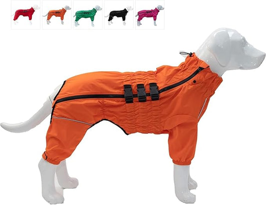 Dogs Waterproof Jacket, Lightweight Waterproof Jacket Reflective Safety Dog Raincoat Windproof Snow-Proof Dog Vest for Small Medium Large Dogs Corgis Dachshund Orange D-S