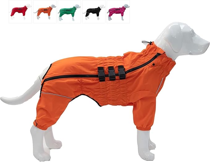 Dogs Waterproof Jacket, Lightweight Waterproof Jacket Reflective Safety Dog Raincoat Windproof Snow-Proof Dog Vest for Small Medium Large Dogs Orange XXL