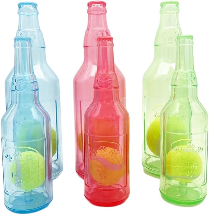 Wine Bottle Dog Toy, Fun Interactive Cute Squeaky Dog Toys with Tennis Ball Inside, Ideal for Large/Medium/Small Dogs to Fetch Games and Bonding Time, Not for Heavy Chewers, Large-Green