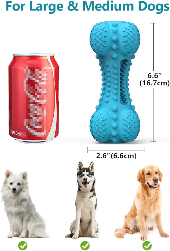 SCHITEC Squeaky Dog Chew Toy, Tough Durable Natural Rubber Bone with Toothbrush, Indestructible for Aggressive Chewers Large Medium Breed Teeth Cleaning