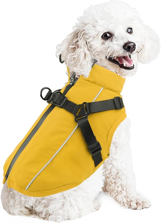 Dog Winter Coat Reflective Water-Resistant Jacket, Fleece Lined Windproof Puppy Coat with Back Zipper & D-Ring, Cold Weather Dog Coats for Small Medium Large Dogs (XL, Orange)