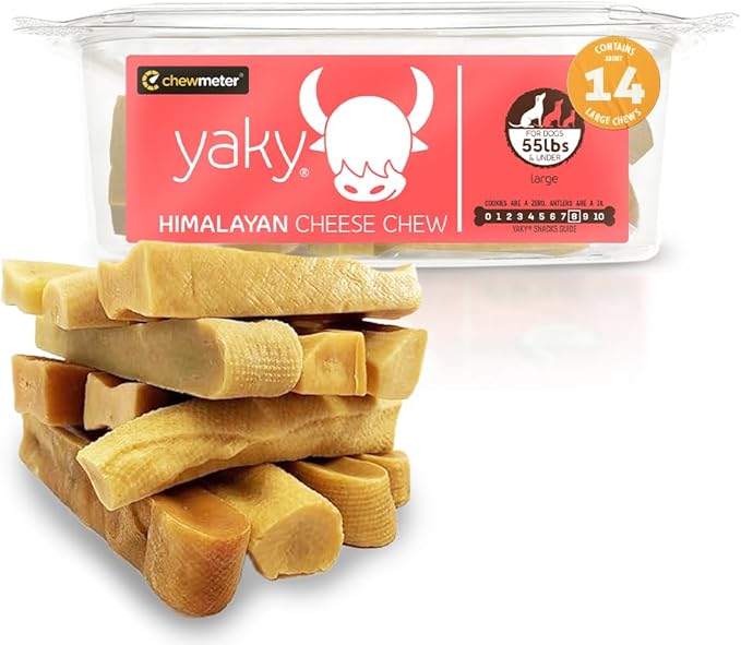 Chewmeter Himalayan Yaky Cheese Chew, 100% Natural, Long Lasting, Gluten Free, Healthy & Safe Dog Treats, Lactose & Grain Free, Protein Rich, Stain Free, Large, For Dogs 55 Lbs & Under, 3 lb Bulk Tub
