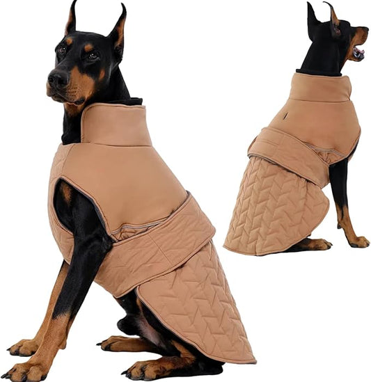 Outdoor Classic Quilted Upgraded Dog Winter Coat, Waterproof & Warmth Coats for Extra Large Dogs, Easy On & Off Jacket Chest Adjustable, Thick Pet Jackets for Great Dane Doberman(Khaki, 3XL)