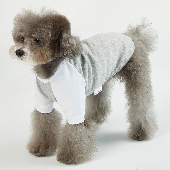 Dog T-Shirt for Small Dogs Raglan Cotton Soft Breathable Dog Shirts Gray/White