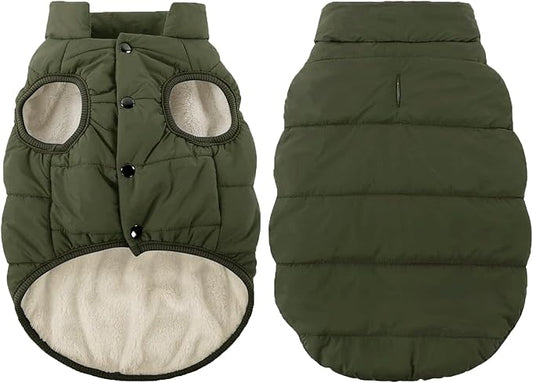 ASENKU Windproof Dog Winter Coat Waterproof Fleece Jacket Cold Weather Pet Apparel for Small Medium Large Dogs (ArmyGreen, 2XL)