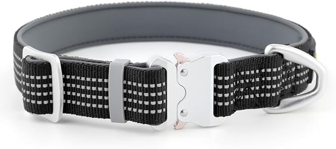 Plutus Pet Reflective Dog Collar with Aviation Aluminum Buckle, Neoprene Padded for Comfort, Lightweight, Heavy Duty Nylon Collar for Puppy Small Medium Large Dogs (Black, S)