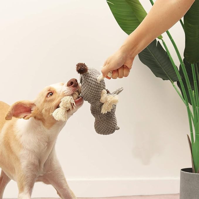 Stuffed Dog Toys, Tug of War Plush Dog Toy for Large Breed, Cute Animal Squeaky Dog Toys with Crinkle Paper, Dog Chew Toys for Puppy, Small, Middle, Big Dogs (Grey, Donkey)
