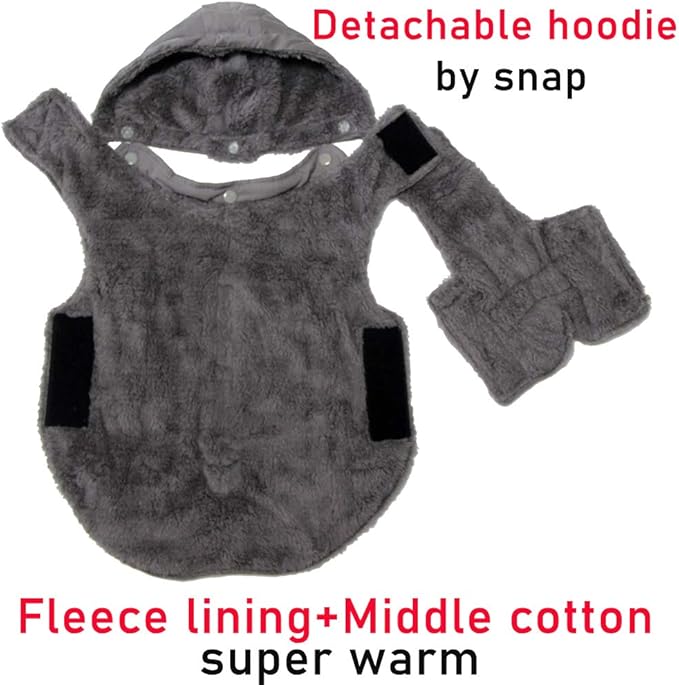 Fleece Dog Hoodie for Large Dogs Super Warm Doggie Jacket for Cold Winter Dog Coats,Grey XL