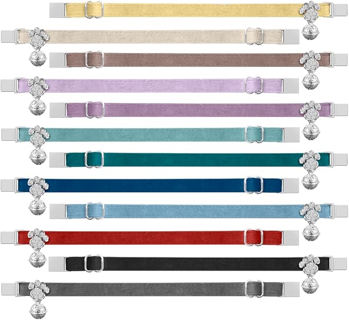 Personalized Breakaway Cat Collars - Magnetic Buckle, Bell - Safety Quick Release, Customized for Girls & Boys Cats- (Velvet-Red)