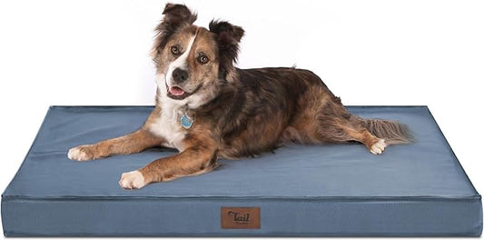 Large Outdoor All Weather Dog Bed, Waterproof Pet Bed for Large Dogs, Orthopedic Egg Crate Foam with Washable Removable Oxford Cooling Cover, 36x27 Inch, Blue