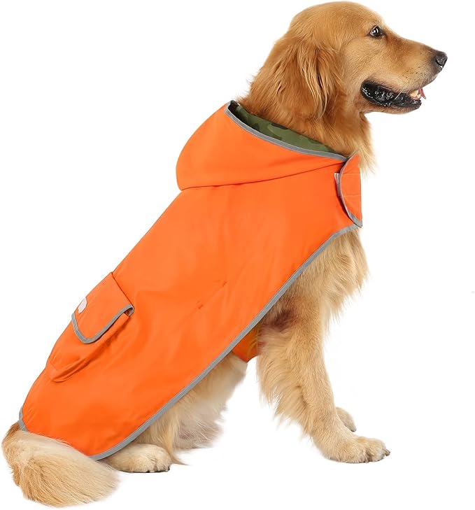 HDE Reversible Dog Raincoat Hooded Slicker Poncho Rain Coat Jacket for Small Medium Large Dogs Camo Orange - XL