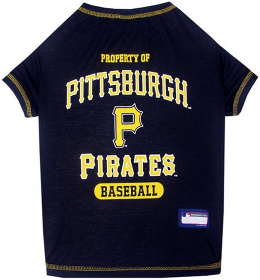 MLB Pittsburgh Pirates Dog T-Shirt, Large. - Licensed Shirt for Pets Team Colored with Team Logos. - Premium Stretchable Materials for The Comfort of Your Dog & cat.