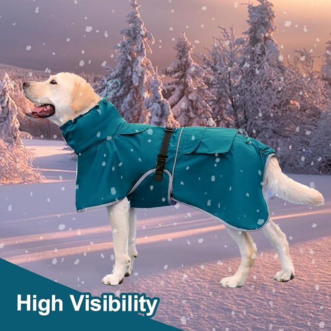 Reflective Dog Raincoat Waterproof Adjustable Dog Hooded Poncho Raincoat for Medium Large Dogs, Lightweight Pet Rain Jacket (Blue, L)