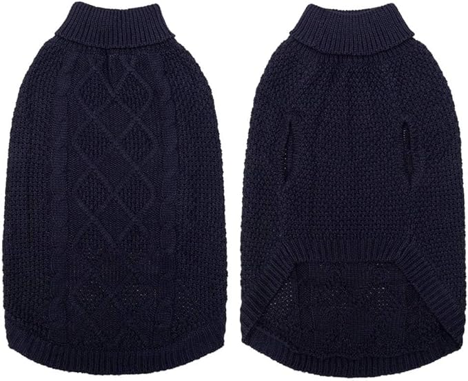 Mihachi Turtleneck Dog Sweater - Winter Coat Apparel Classic Cable Knit Clothes with Leash Hole for Cold Weather, Ideal Gift for Pet in New Year Navy Blue XL