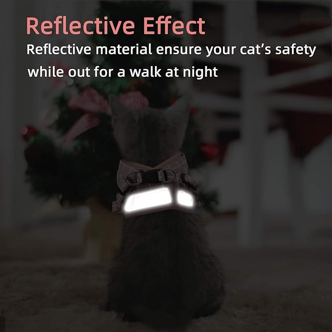 Cat Vest Harness and Small Dog Vest Harness for Walking, All Weather Mesh Harness, Cat Vest Harness with Reflective Strap, Step in Adjustable Harness for Small Cats (Pink-Pattern)