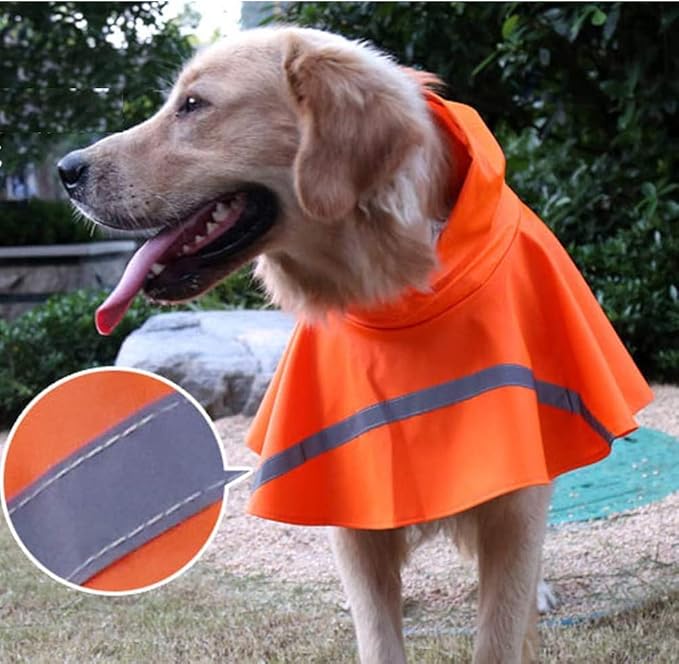 Adjustable Large Dog Raincoat with Strip Reflective - Waterproof Pet Rain Jacket Hoodie Poncho,for Large and Medium Dogs (Orange,XL)