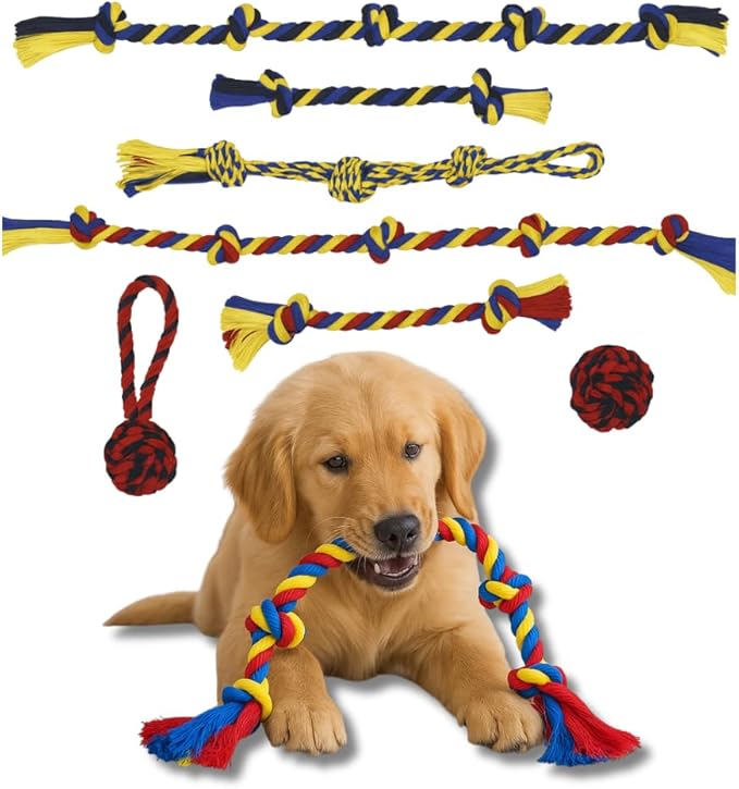 Dog Rope Toys Heavy Chew Toys for Medium & Large Breed Dogs – Durable Rope Toy Set for Teething, Chewing, and Interactive Play(Set of 7 Toys)