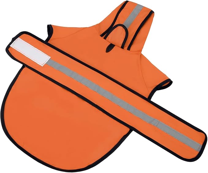 HDE Dog Raincoat Jacket Reflective Adjustable Hooded Pet Poncho Rain Coat with Leash Hole for Small to X-Large Dogs Safety Orange - XL