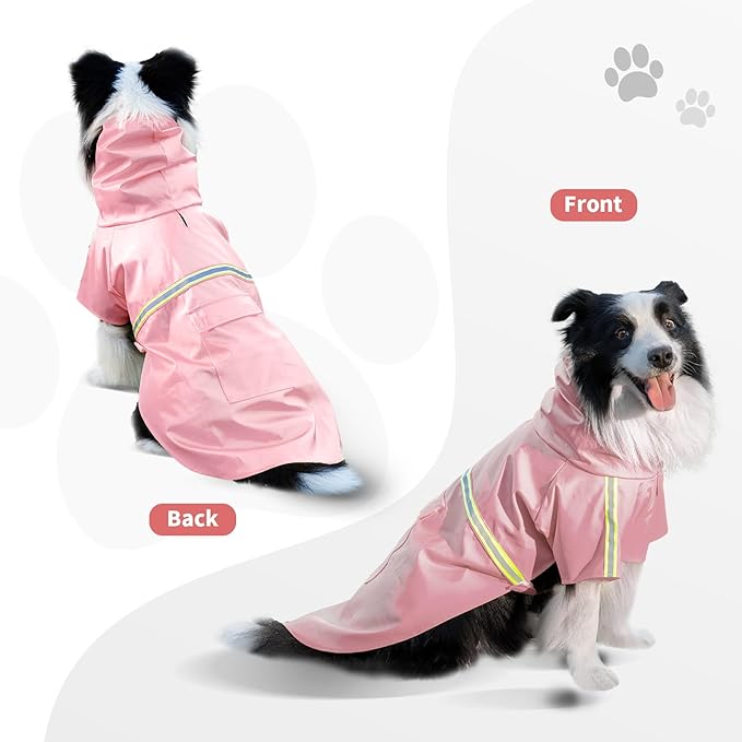 Dog Raincoat, Waterproof Windproof Dog Rain Jacket Adjustable, Rain Coat with Leash Hole, Reflective Strap Raincoat Poncho for Small Medium Large Dogs Outdoor (Reflection-Pink, X-Large)