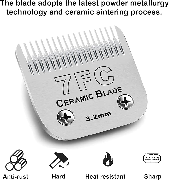 2PC 7FC Blade Dog Grooming Clipper Blade Compatible with Andis Dog Clipper/Oster A5/Wahl KM-10 Series,Ceramic Blade & Stainless Steel Blade
