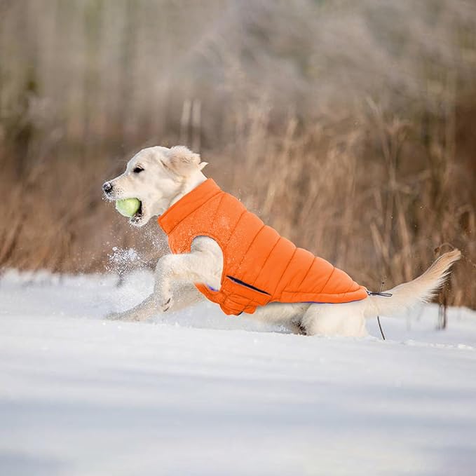 Lelepet Reversible Dog Coat Waterproof Dog Jacket Windproof Puffer Vest for Winter Warm Lightweight Coats for Small Dogs Adjustbale Hook & Loop Pet Apparel with Leash Hole, Chihuahua, Orange, XS