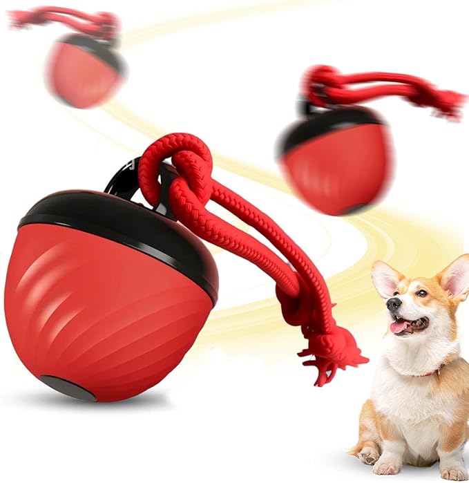 Interactive Dog Toys Ball, 2026 New Smart Pet Puppy Ball with Ropes, Random Path Electric Automatic Moving and Rolling Dogs Toy, for Small Medium Large Dogs Daily Training (Red)