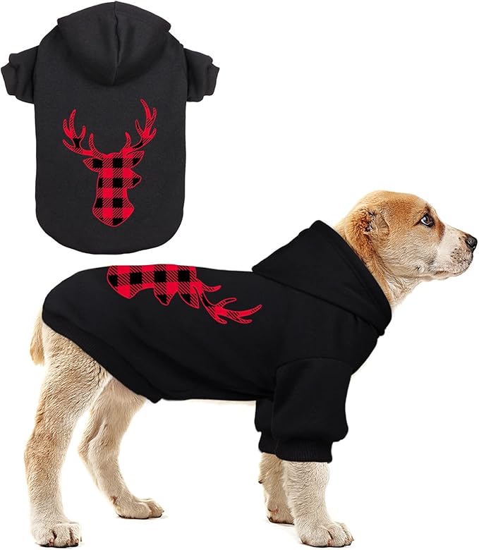 Dog Hoodie Sweater for Dogs Pet Clothes Buffalo Plaid Dog Hooded Sweatshirt Warm and Soft Breathable Cozy(Reindeer&XS)