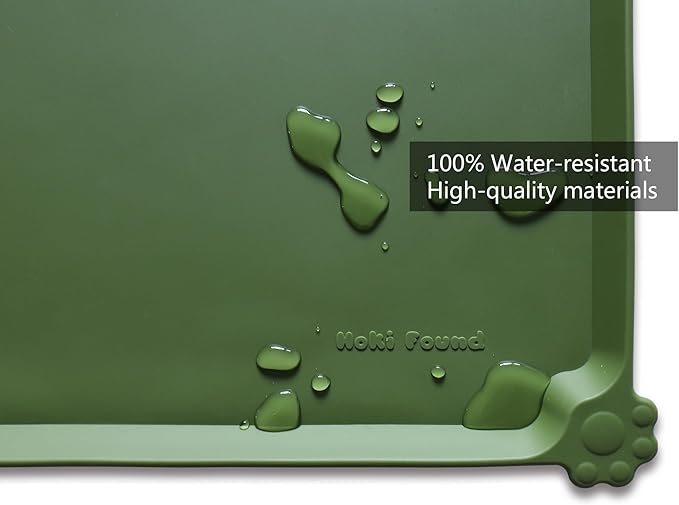 Hoki Found Large Silicone Pet Food Mats Tray - Waterproof Dog Pet Cat Feeding Mat - Non Slip Pet Dog Cat Food Bowl Mats Placemat -Pet Water Mats for Carpet - Dark Olive