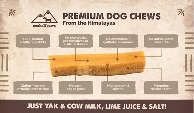 peaksNpaws Himalayan Yak Chews, High Protein Cheese Sticks, Lactose Free, Natural, Long Lasting Dog Treat for Aggressive Chewers Under 15 lbs, 20 Small Treat Sticks, 100% Eco-Friendly Packaging