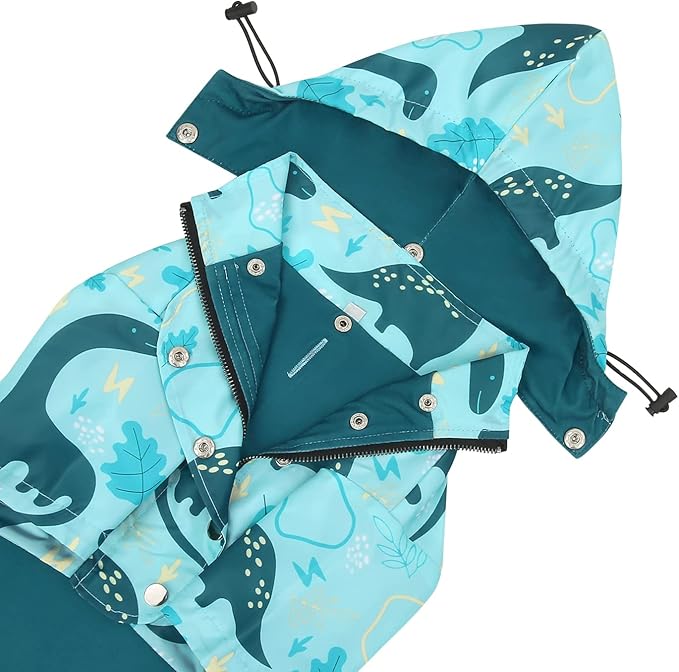 HDE Dog Raincoat Poncho Double Layer Zip Rain Jacket with Removable Hood, Leash Hole for Small to 3XL Dogs and Puppies Dinosaurs - S