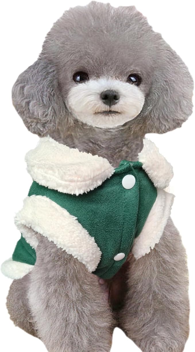 Jecikelon Bowtie Dog Cold Weather Coat Fleece Lining Warm Pet Puppy Turtleneck Dogs Winter Clothes for Small Dogs with D-Ring (Green, Small)
