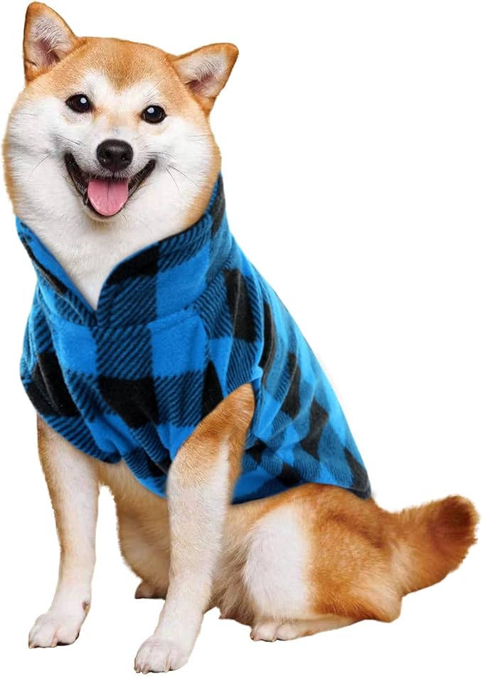 KAMA BRIDAL Spring Autumn Winter Coat Pullover Fleece Vest for Cats Small and Medium Dogs Thin Sweater Blue & Black Plaid (Blue, L)