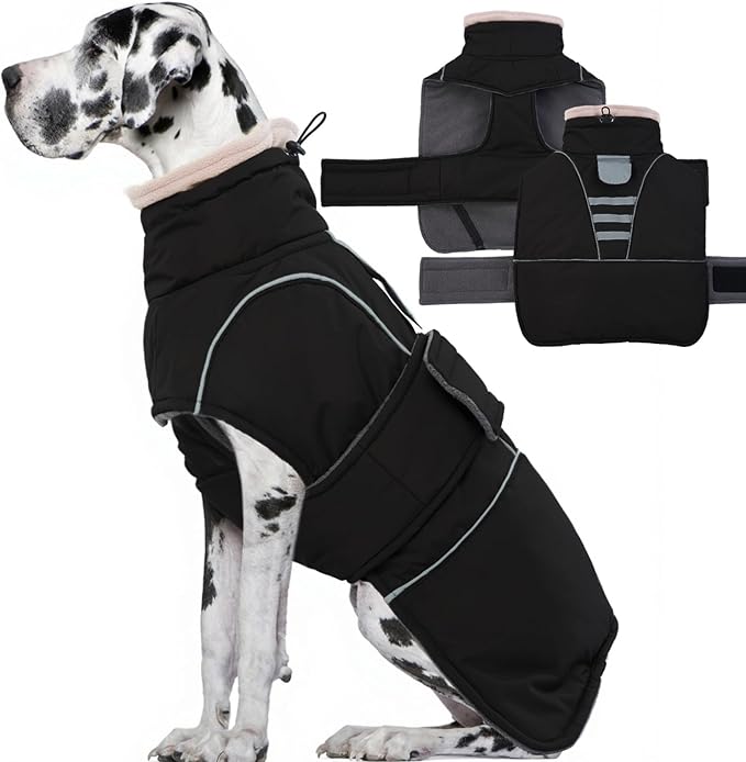 Dog Winter Coat for Small to Large Dogs(XS-XXXL)– Waterproof Windproof Fleece Lined Jacket with Reflective Trim,Pet Vest with Adjustable Buckles, Machine Washable Black 2XL