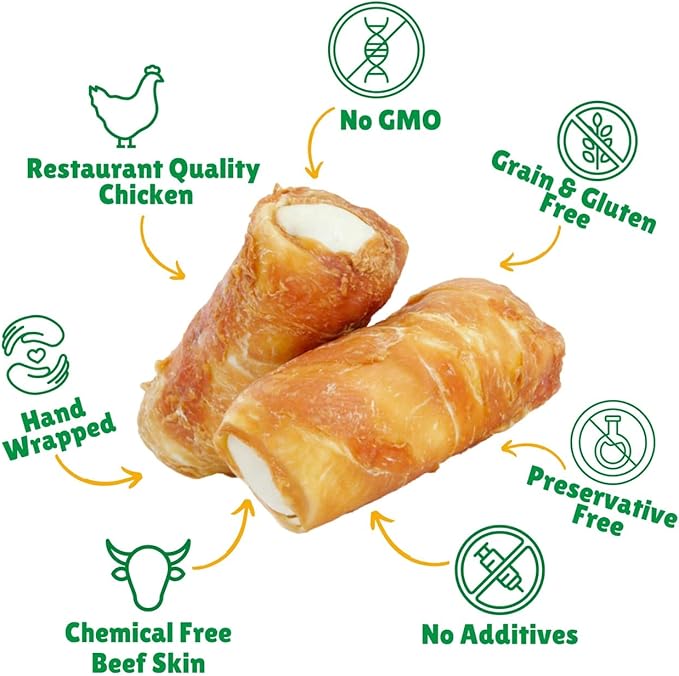 Lucky Premium Treats Chicken Wrapped Dog Treats – USA Made Raw Hide Sticks for Extra Large Size Dogs – Long Lasting, Preservative Free Dog Treats – 12 Chews
