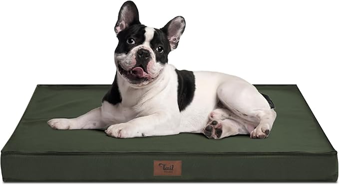 Outdoor All Weather Dog Bed, Waterproof Dog Bed for Medium Dogs 30x20 Inch, Orthopedic Egg Crate Foam Pet Bed with Removable Cooling Cover, Dark Green
