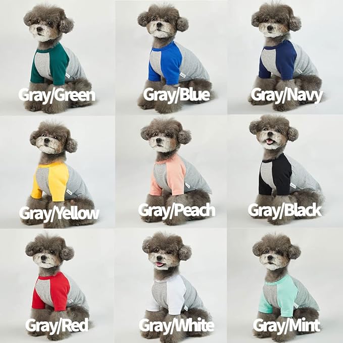 Dog Shirt for Small and Large Dogs Raglan Cotton T-Shirts Soft Breathable Dog Shirts pet Clothes Gray Series (2X-Large, Gray/Mint)