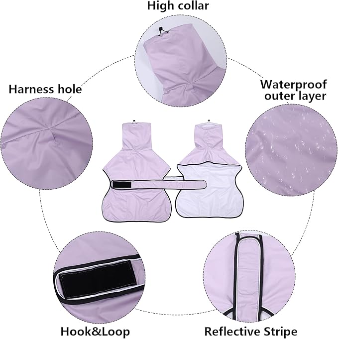 Dog Raincoat with Reflective Bar, Rain/Water Resistant, Adjustable Vest - Dog Raincoats for Greyhounds, Lurchers and Whippets - Purple - S