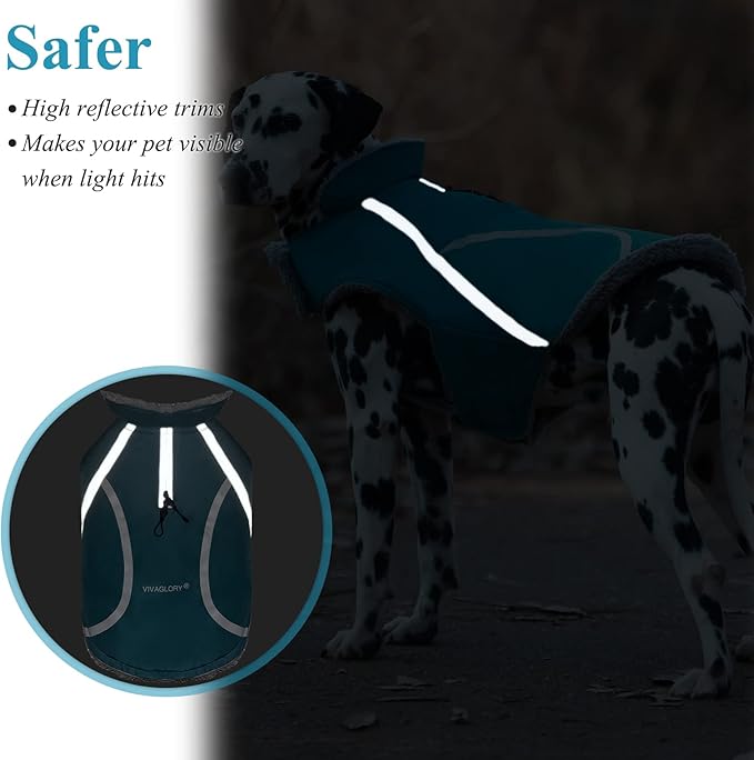 VIVAGLORY Frostfit Dog Coat, Dog Jacket for Winter & Cold Weather, Warm Fluffy Fleece Lined Water Resistant Reflective for Puppy, Coat with Velcro Fastening & Leash Hole, XL, Turquoise
