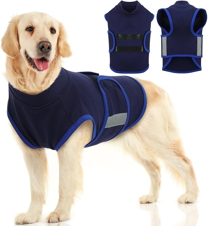 MIGOHI Dog Anxiety Relief Coat,Comfort Anxiety Vest for Dogs,Adjustable Anxiety Calming Wrap for Fireworks,Thunderstorms,Travel, Separation, Dog Anxiety Jacket for Small Dogs,XL,NavyBlue