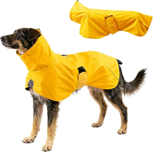 Dog Water-Repellent Raincoat Jacket, Lightweight Reflective Waterproof Clothes for Small Medium Large Dogs, Outdoor for Fall & Spring (Yellow, 2XL)